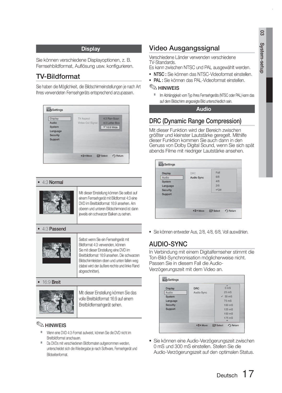 Samsung MM-E330D/EN, MM-E330/EN, MM-E330D/XN, MM-E330/ZF, MM-E330D/ZF TV-Bildformat, Video Ausgangssignal, Display, Audio 