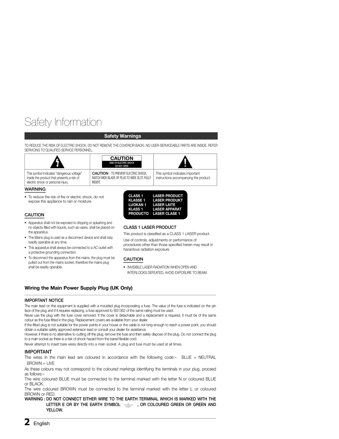 Samsung MM-E330D/EN, MM-E330/EN, MM-E330D/XN, MM-E330/ZF, MM-E330D/ZF manual Safety Information, Safety Warnings, English 