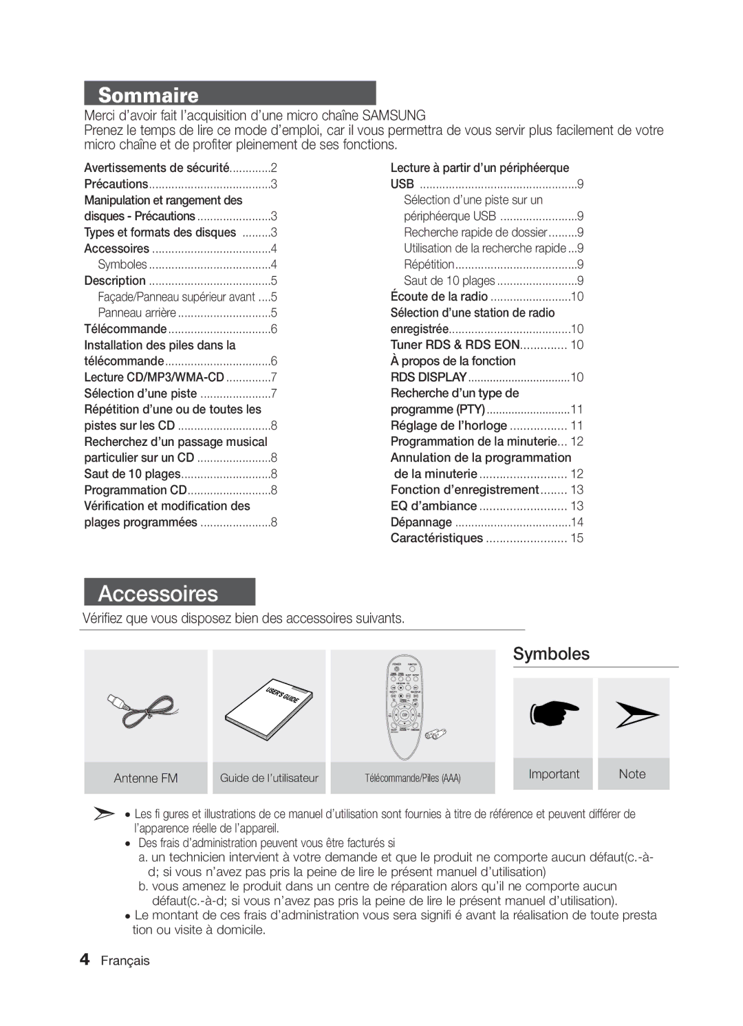 Samsung MM-E330/ZF manual Manipulation et rangement des, Installation des piles dans la, Vérification et modification des 