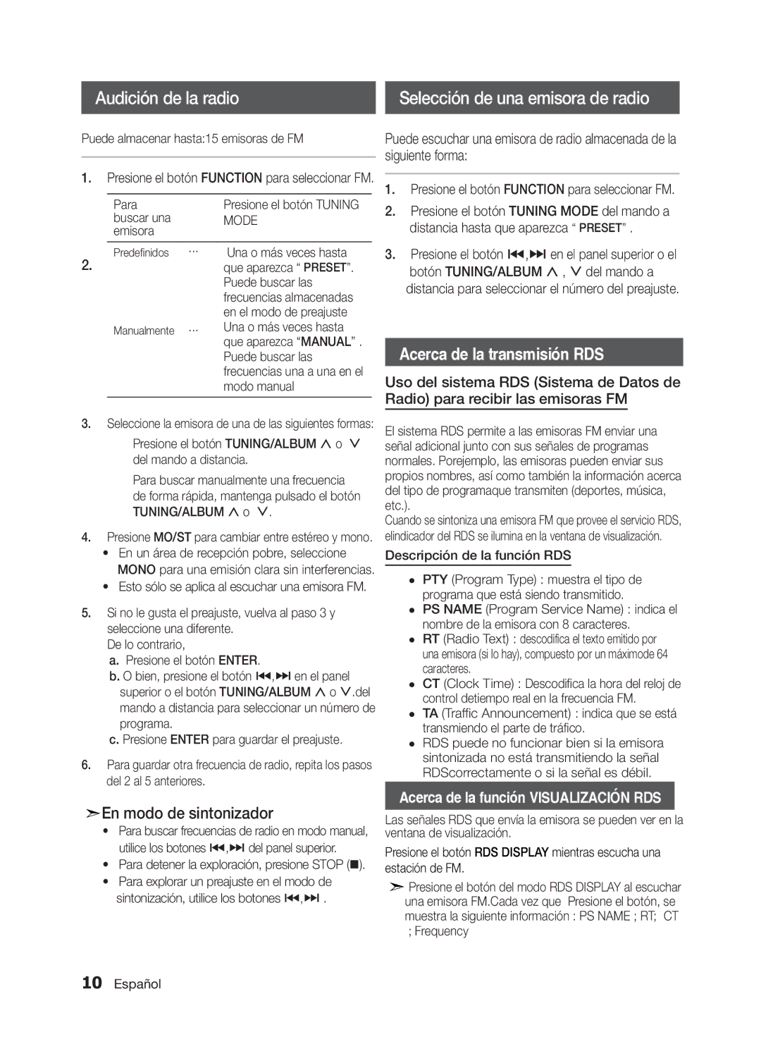 Samsung MM-E330/ZF, MM-E320/ZF manual Audición de la radio Selección de una emisora de radio, Mode 