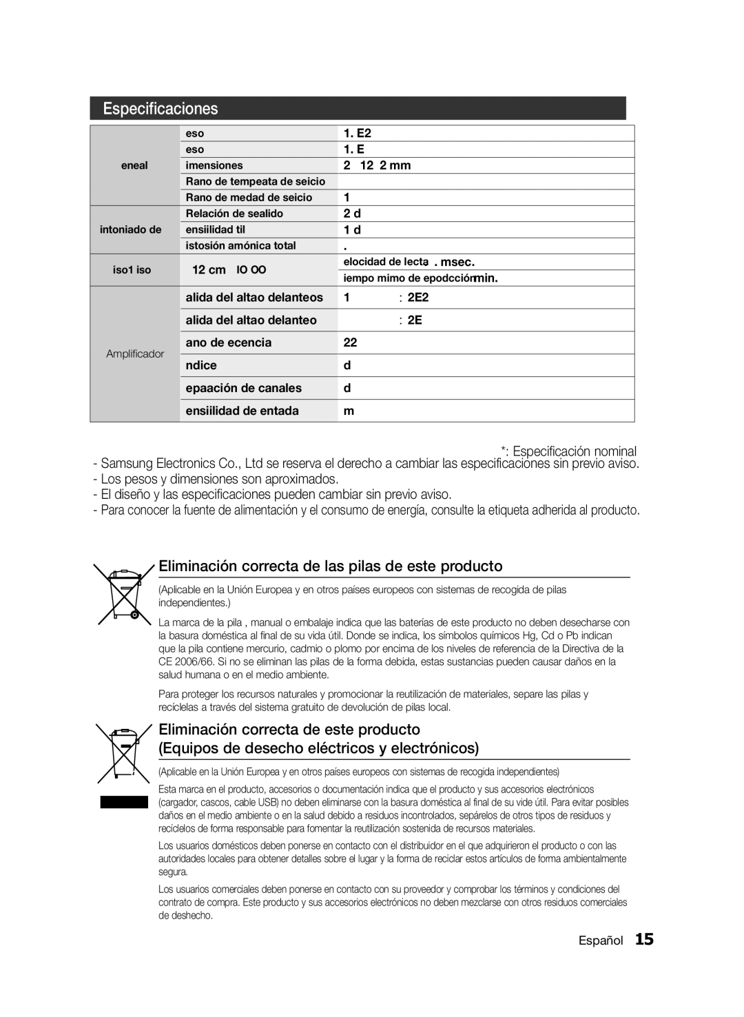 Samsung MM-E330/ZF manual Especificaciones 