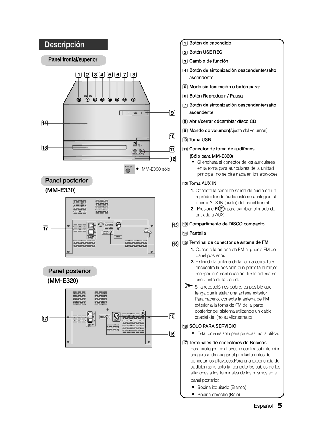 Samsung MM-E330/ZF manual Descripción, 1234567 