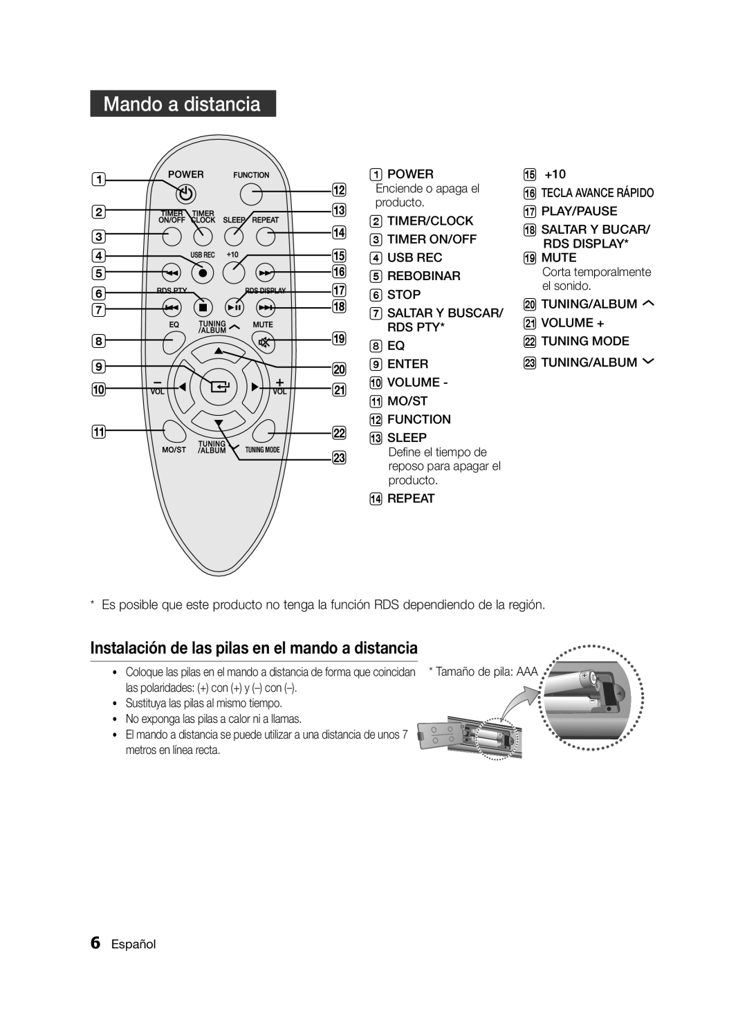 Samsung MM-E330/ZF manual Mando a distancia 