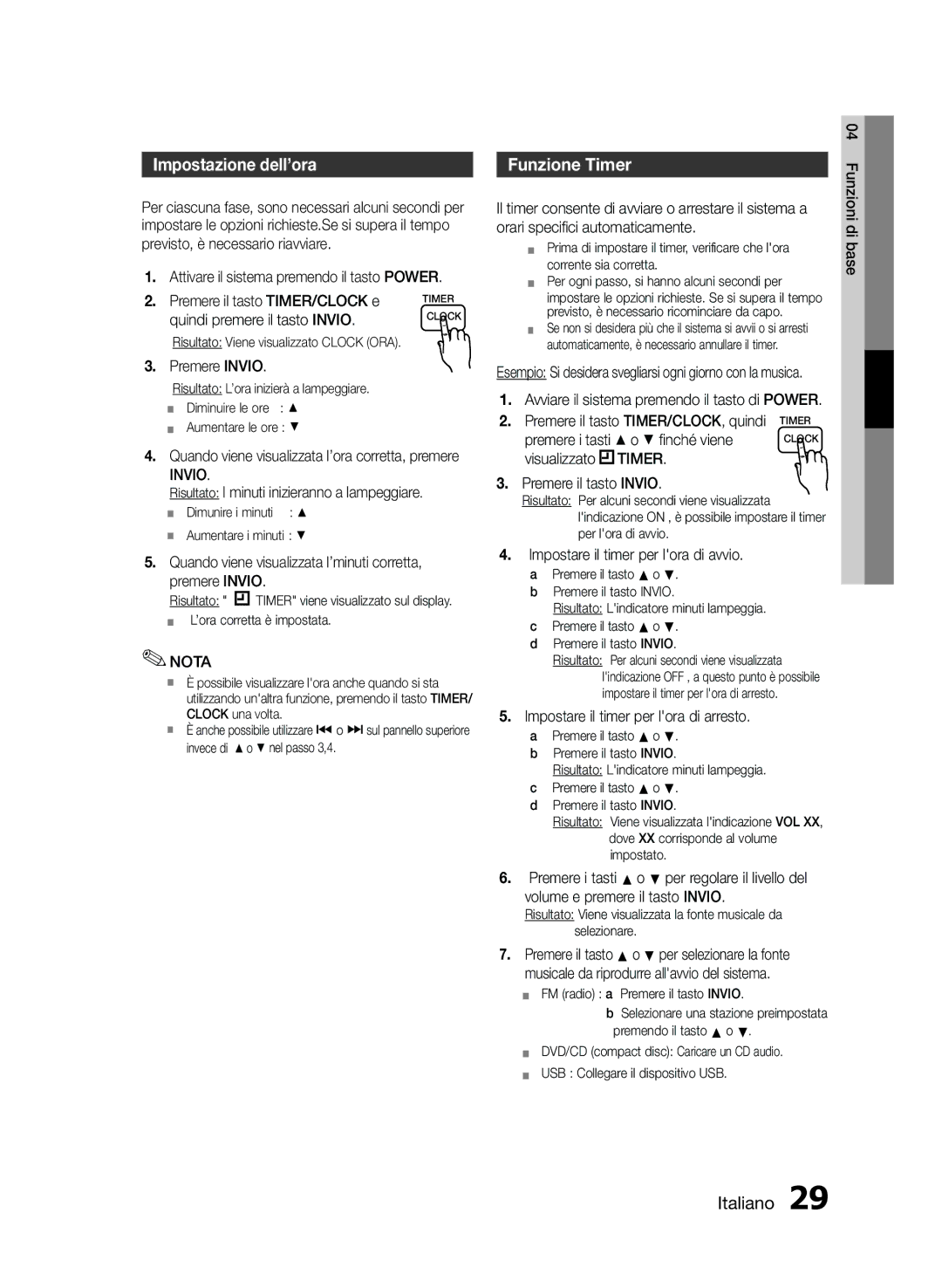 Samsung MM-E430D/EN manual Funzione Timer 