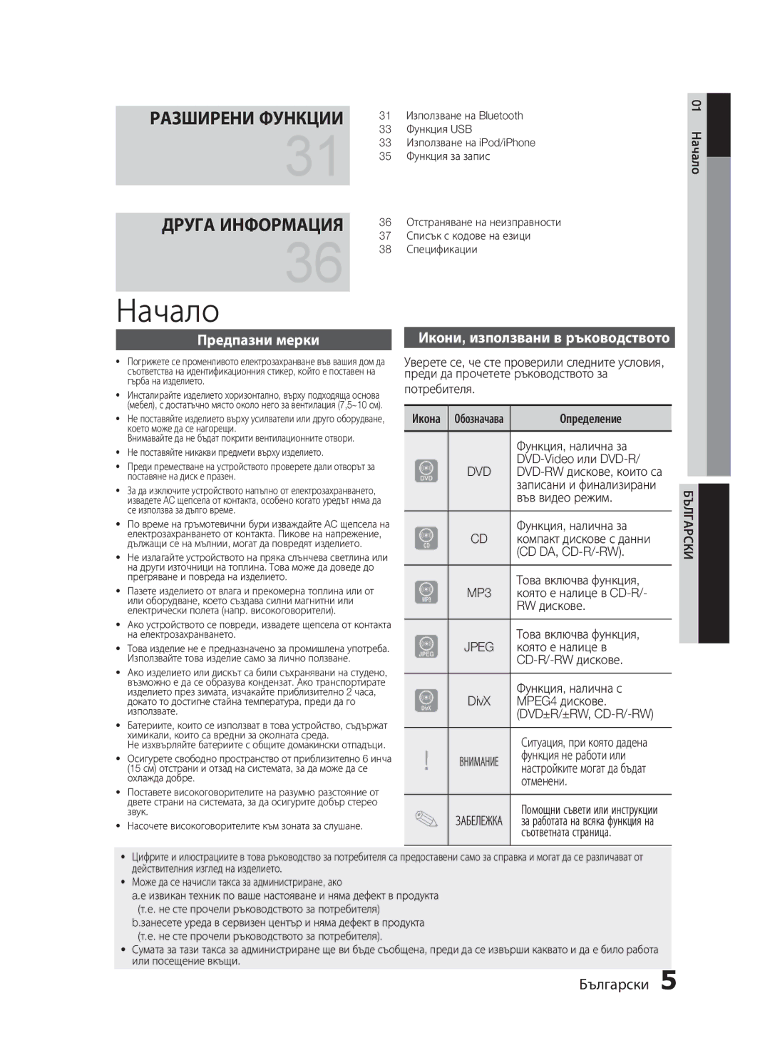 Samsung MM-E430D/EN manual Начало, Предпазни мерки, Икони, използвани в ръководството 