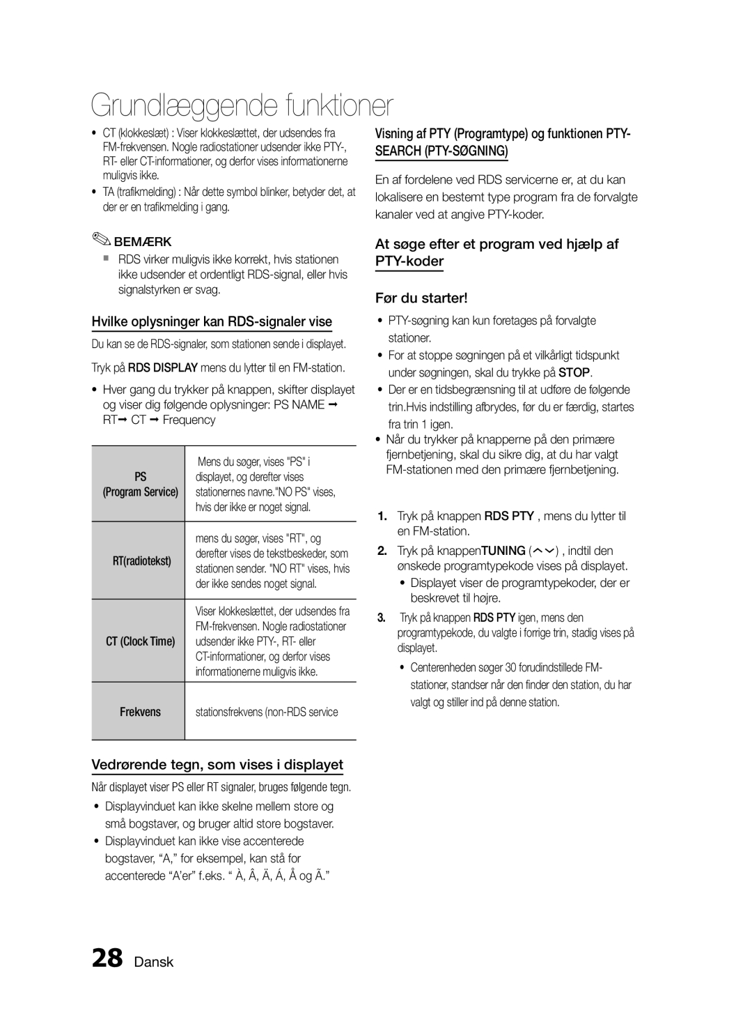 Samsung MM-E430D/XE manual Hvilke oplysninger kan RDS-signaler vise, Visning af PTY Programtype og funktionen PTY 