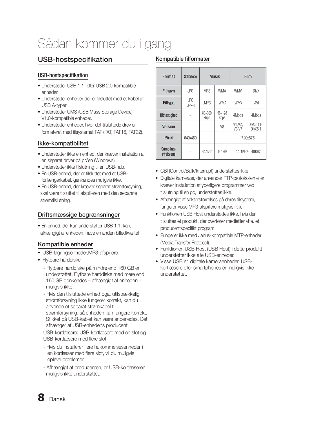 Samsung MM-E430D/XE manual USB-hostspecifikation 