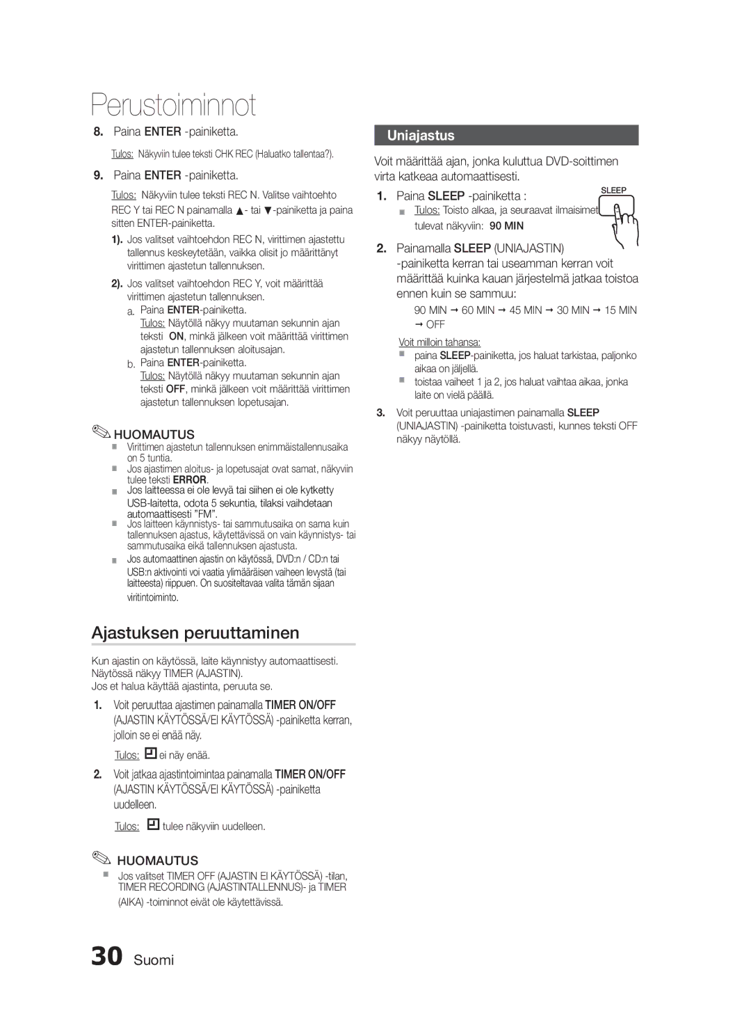 Samsung MM-E430D/XE manual Ajastuksen peruuttaminen, Uniajastus 