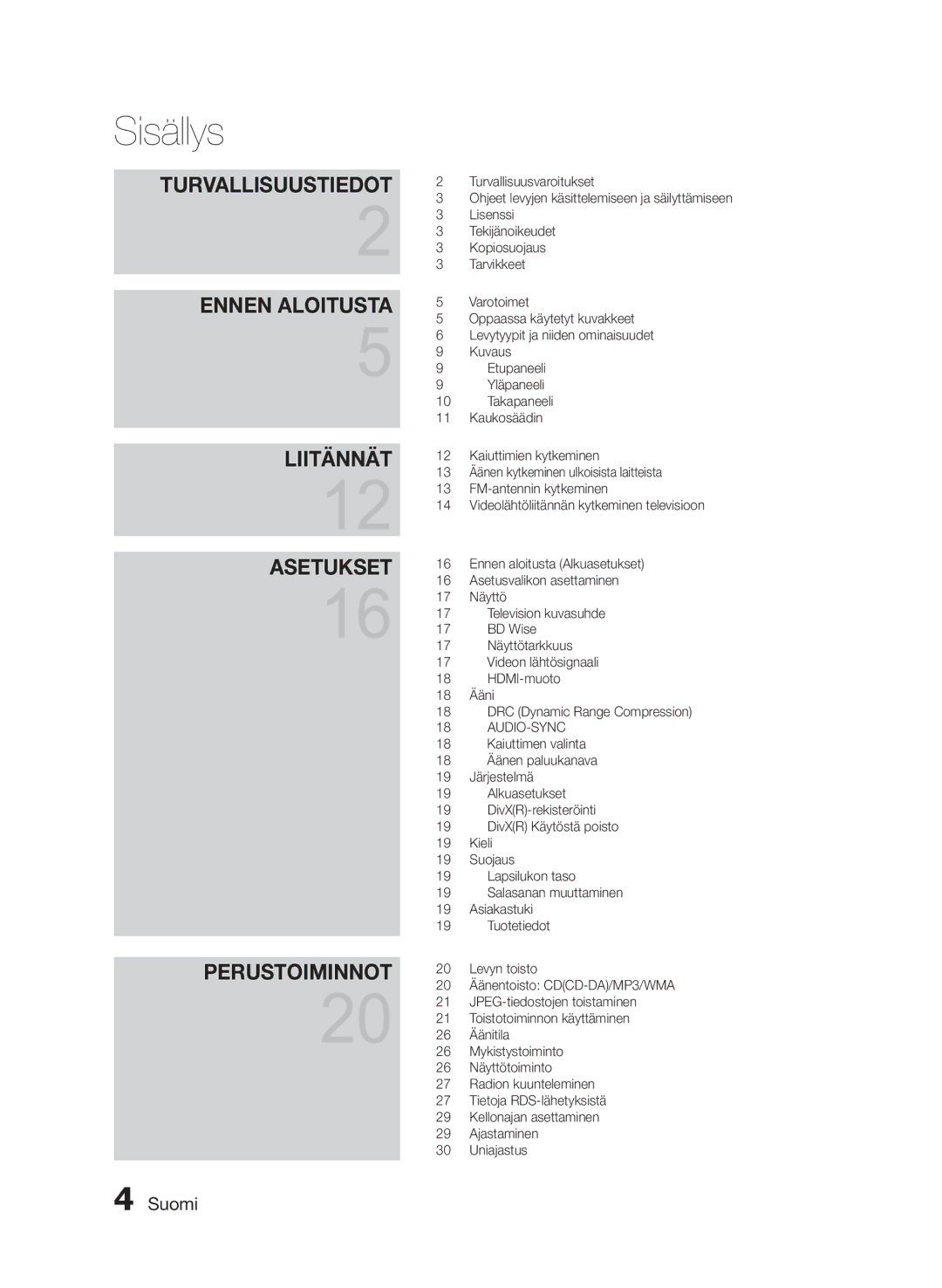 Samsung MM-E430D/XE manual Sisällys, Kopiosuojaus, Tarvikkeet 