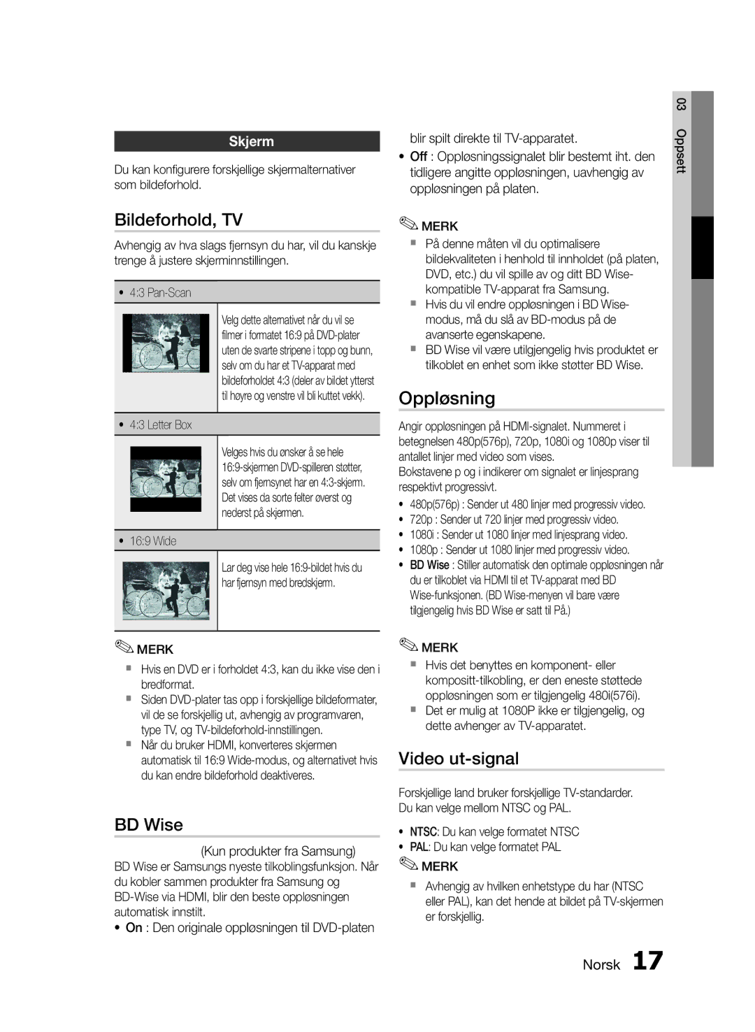 Samsung MM-E430D/XE manual Bildeforhold, TV, BD Wise, Oppløsning, Video ut-signal, Skjerm 