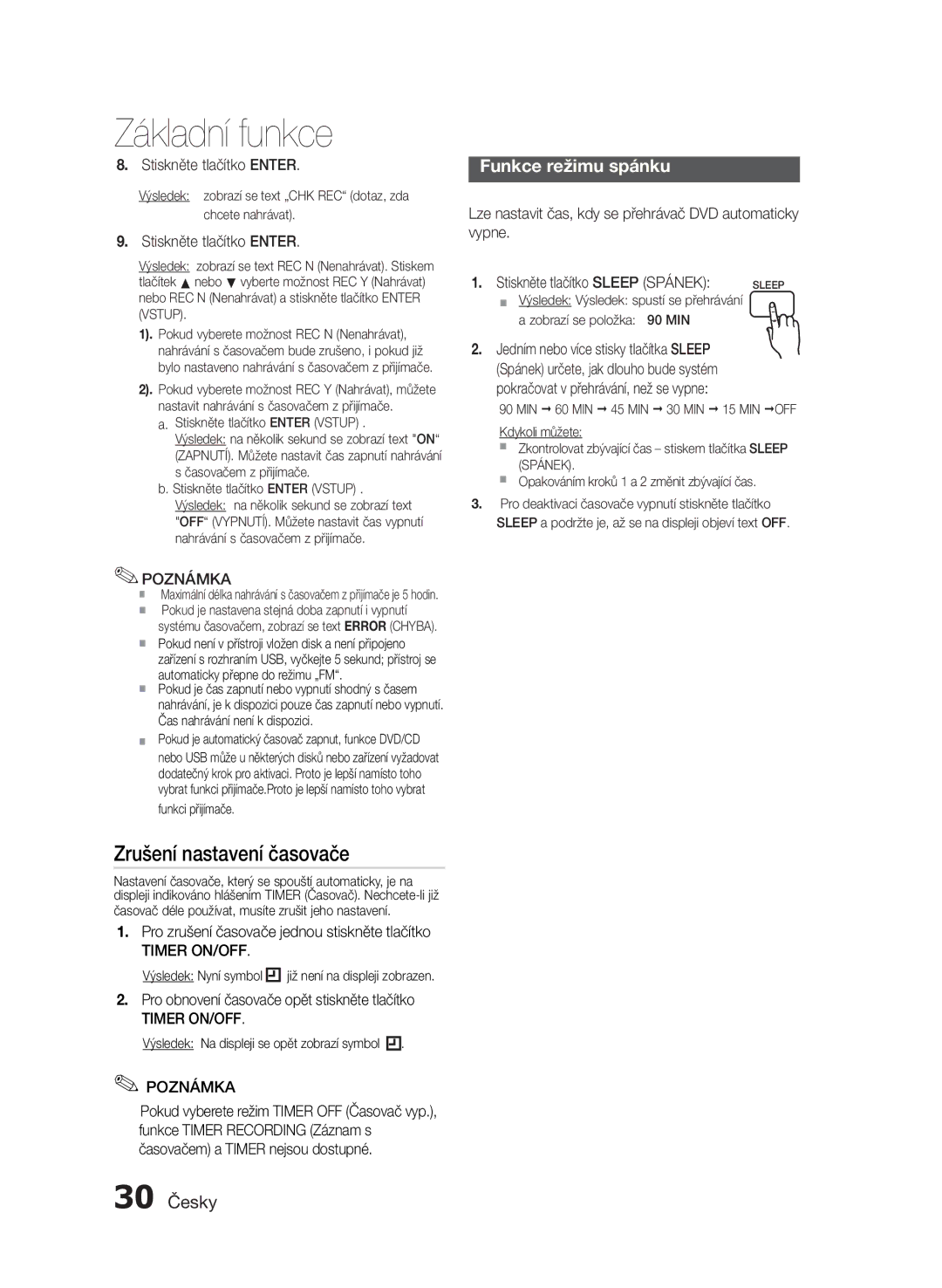 Samsung MM-E430D/XN Zrušení nastavení časovače, 30 Česky, Timer ON/OFF, Pro obnovení časovače opět stiskněte tlačítko 