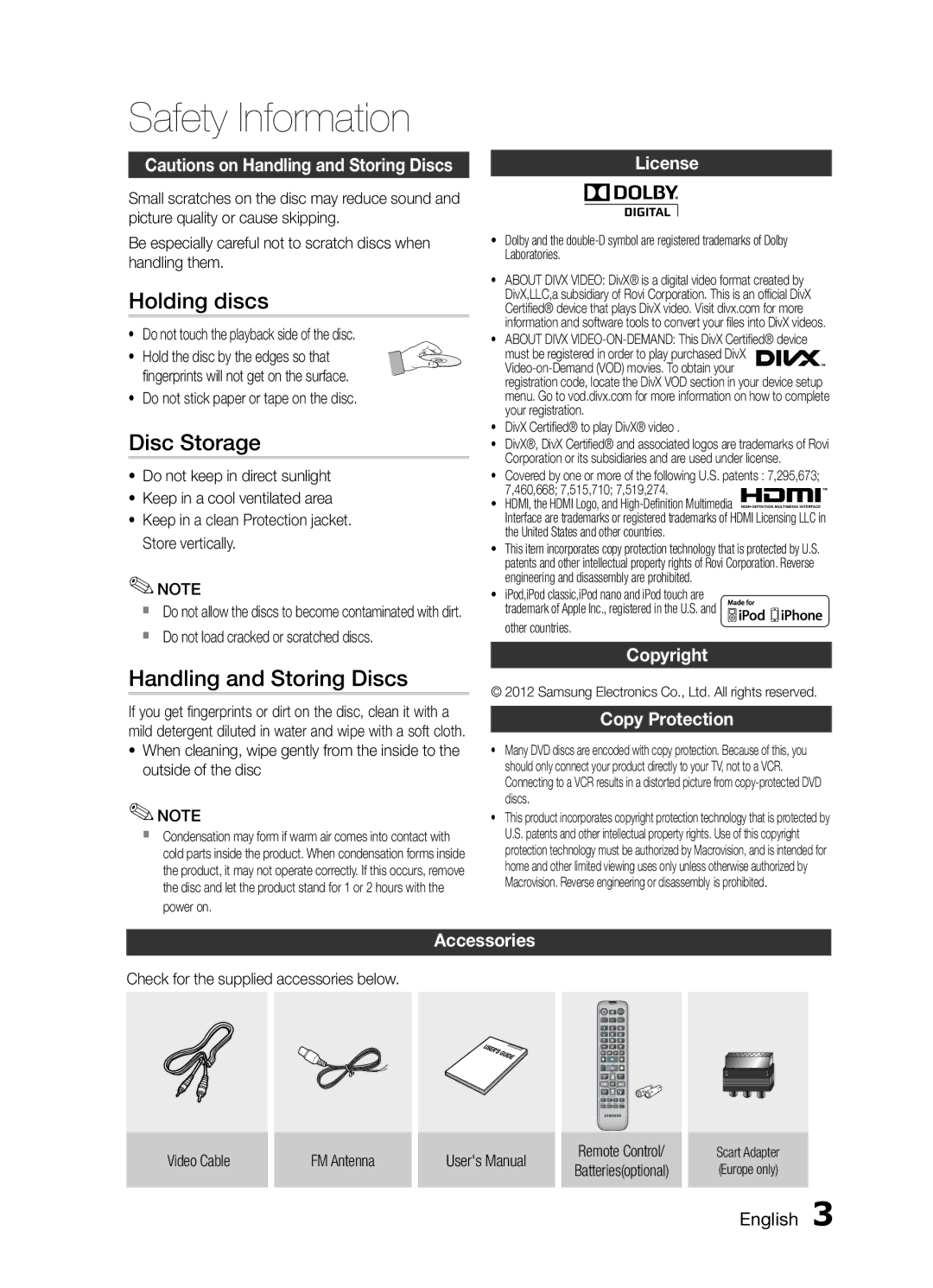 Samsung MM-E430D/XE, MM-E430D/XN, MM-E430D/ZF, MM-E430D/EN manual Holding discs, Disc Storage, Handling and Storing Discs 