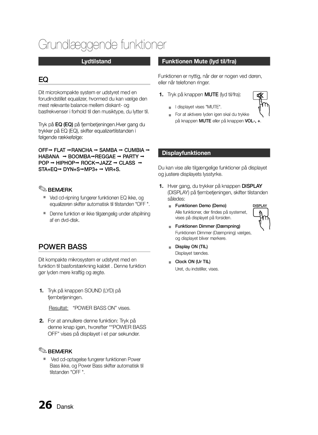 Samsung MM-E460D/XE manual Lydtilstand, Funktionen Mute lyd til/fra, Displayfunktionen, `` Funktionen Demo Demo 