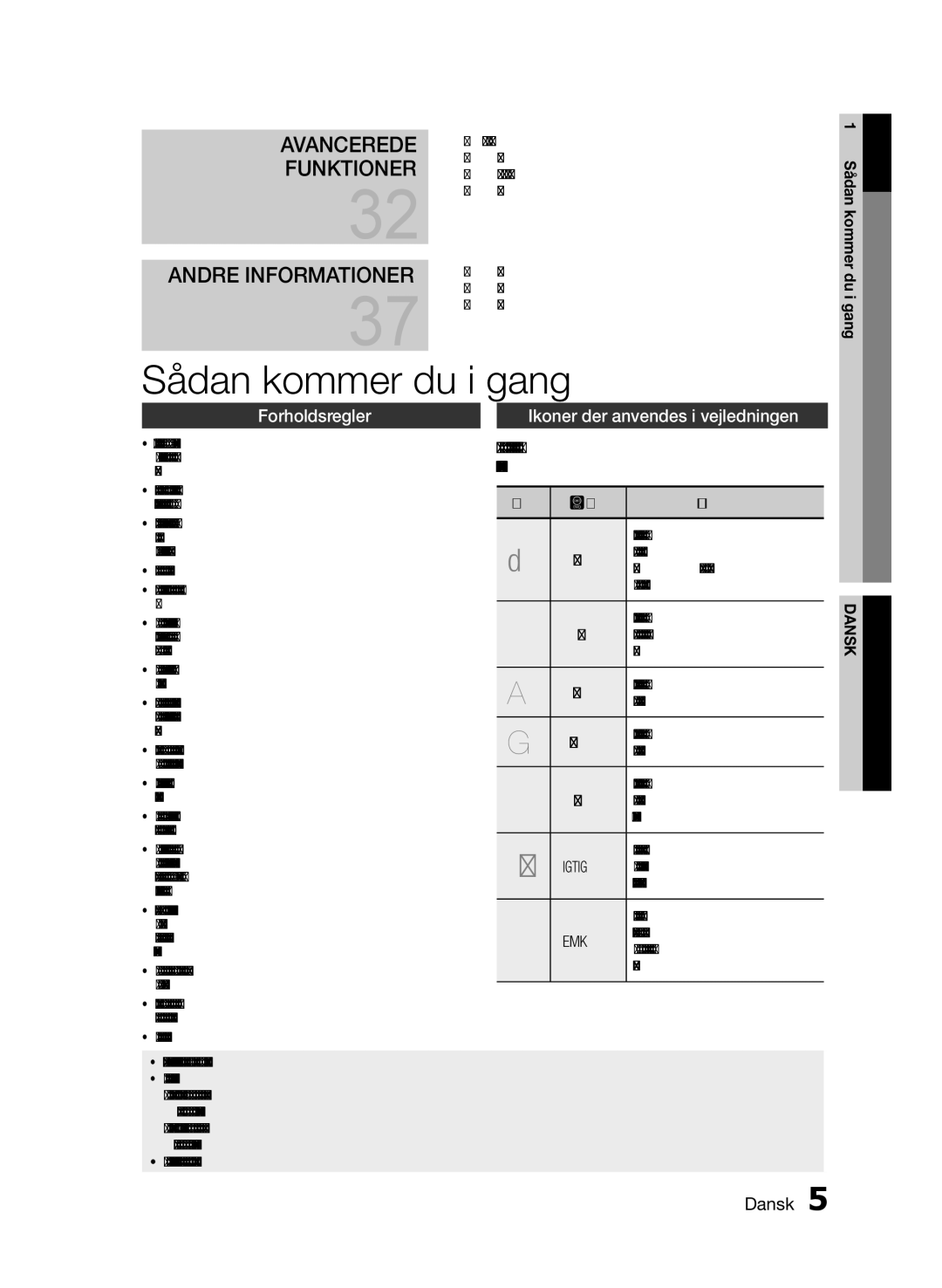 Samsung MM-E460D/XE manual Sådan kommer du i gang, Forholdsregler, Ikoner der anvendes i vejledningen, MP3 