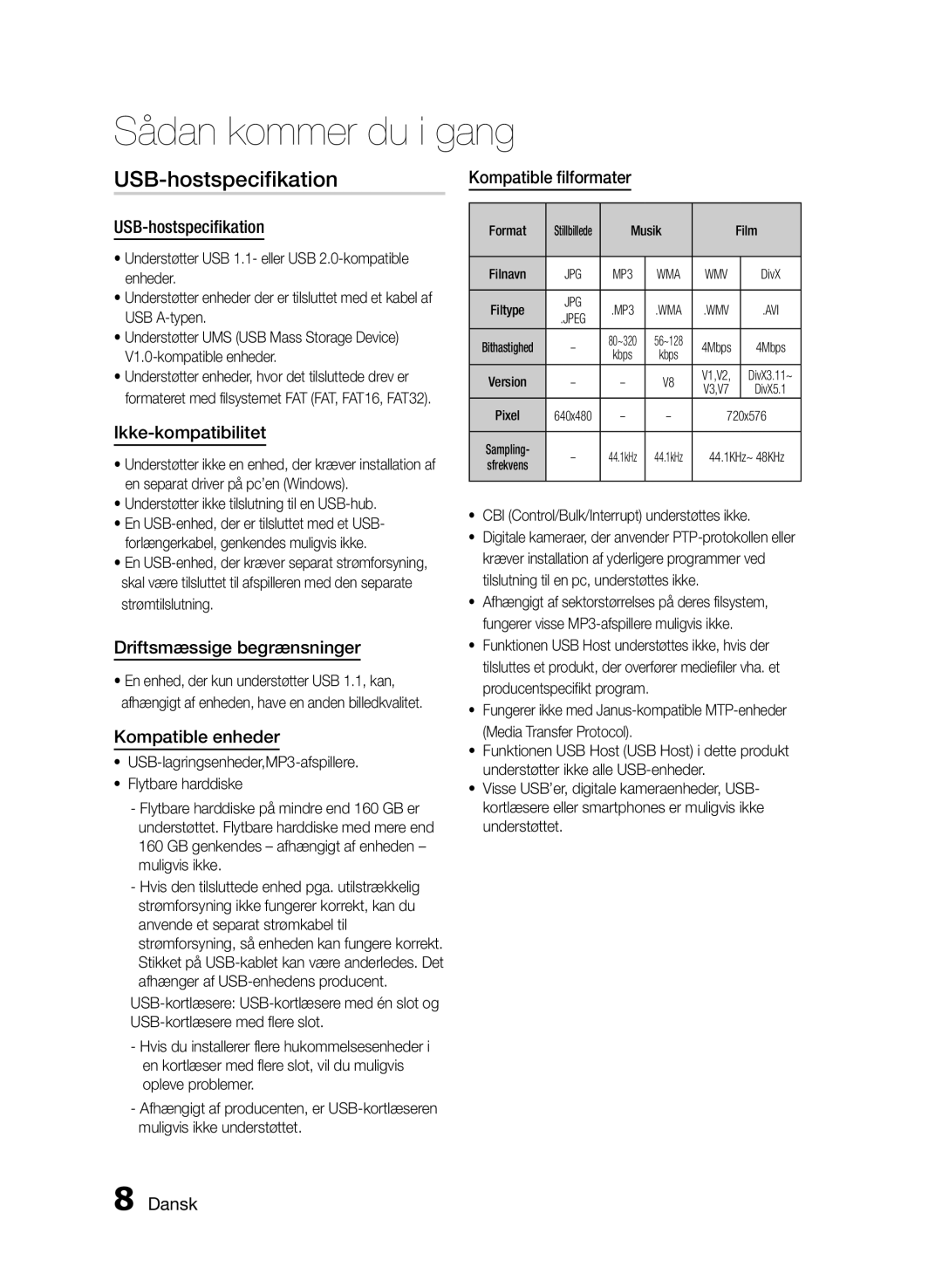 Samsung MM-E460D/XE manual USB-hostspecifikation 