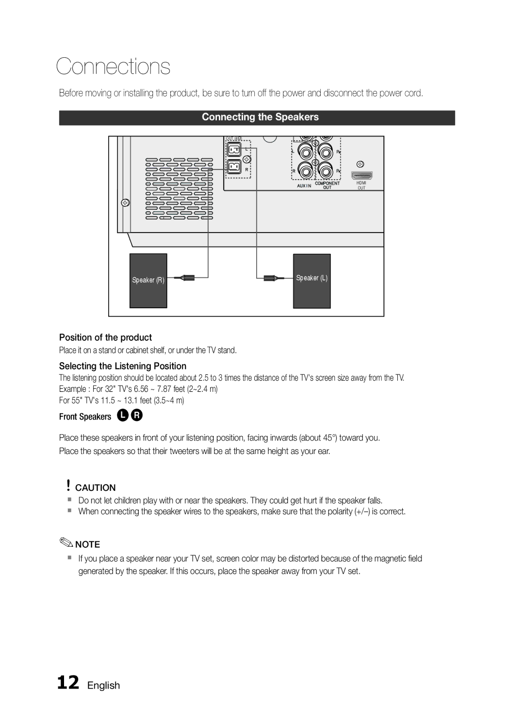 Samsung MM-E460D/XE manual Connections, Connecting the Speakers 