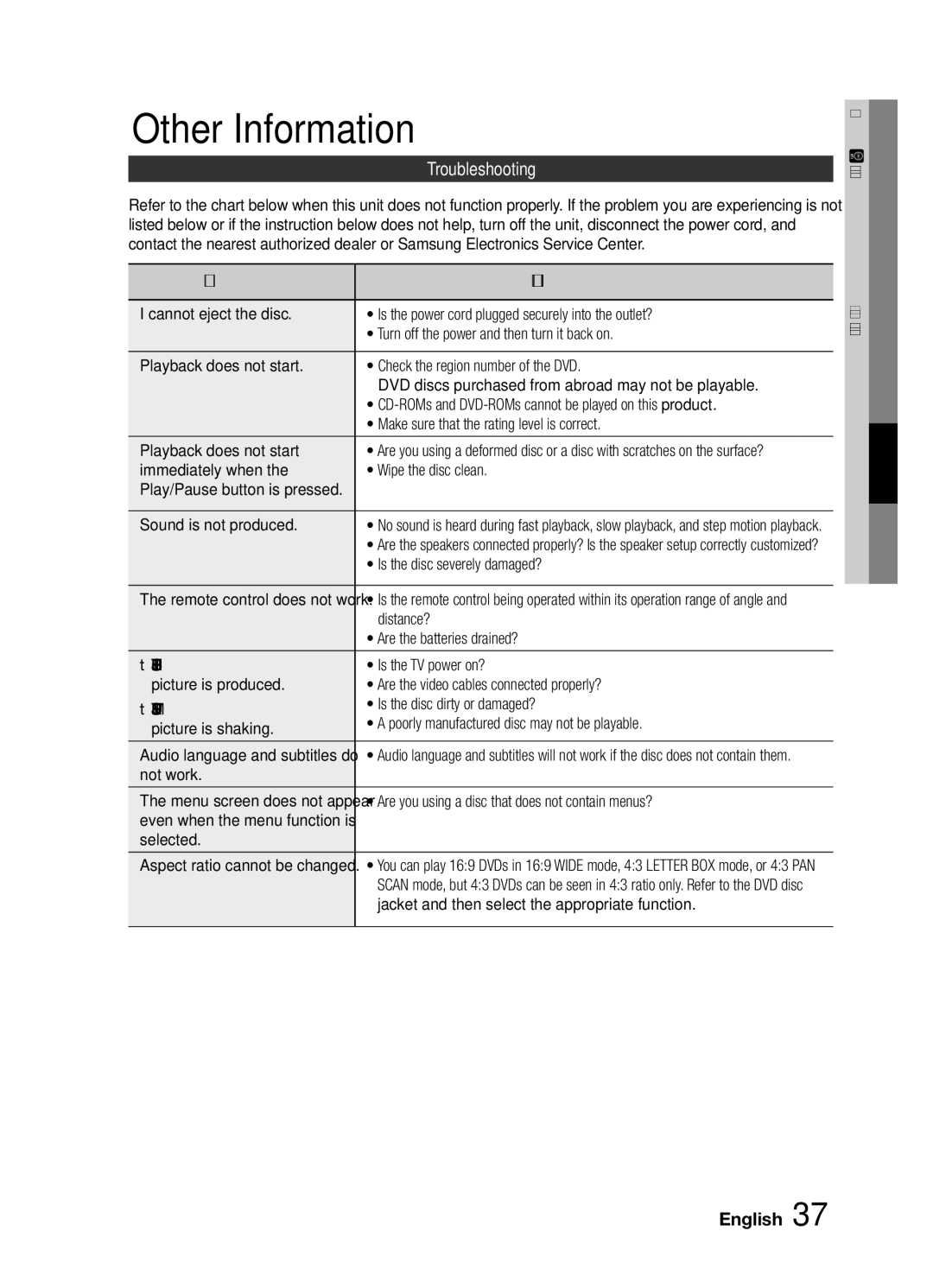 Samsung MM-E460D/XE manual Other Information, Troubleshooting 