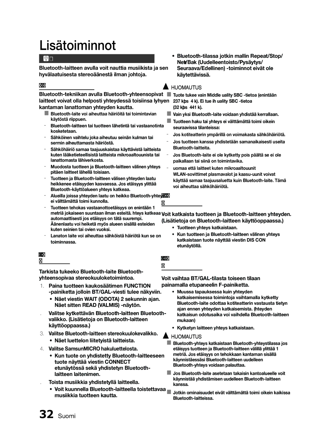 Samsung MM-E460D/XE manual Bluetooth-laitteen ja tuotteen yhteyden katkaiseminen 