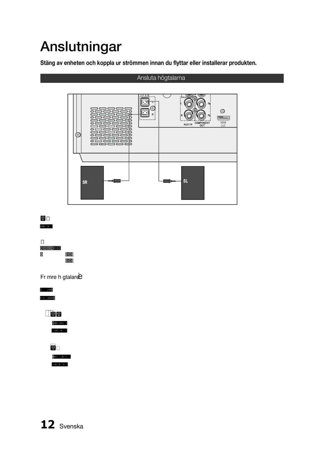 Samsung MM-E460D/XE manual Anslutningar, Ansluta högtalarna, Observera 