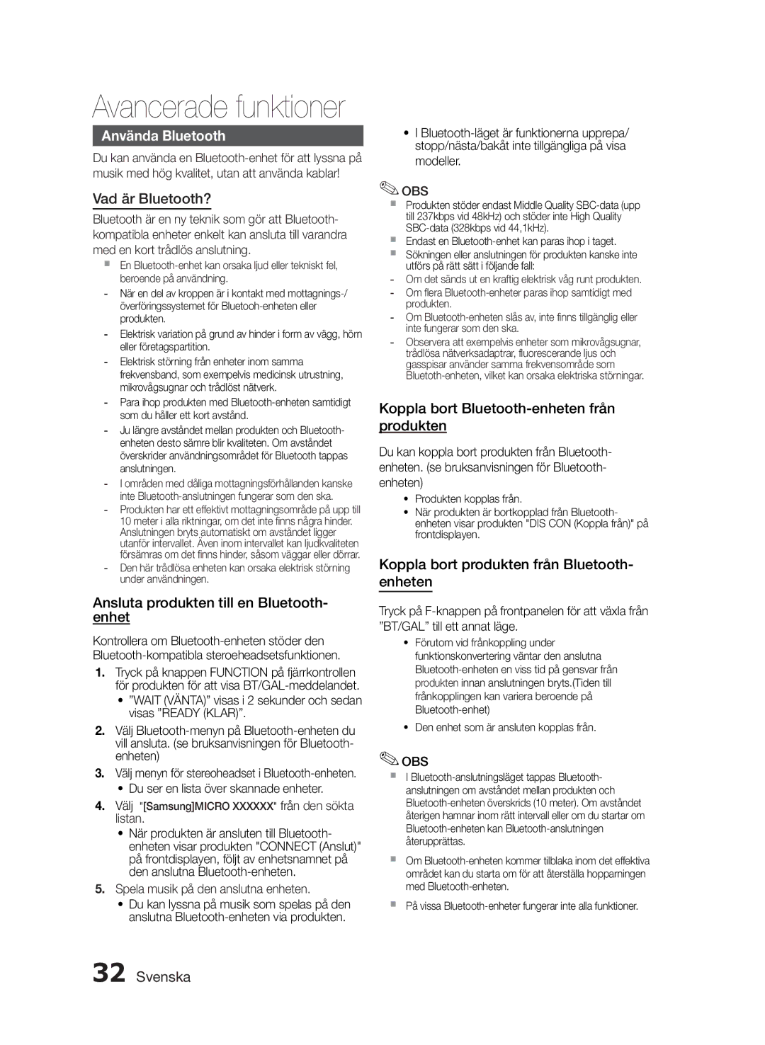 Samsung MM-E460D/XE manual Använda Bluetooth, Vad är Bluetooth?, Ansluta produkten till en Bluetooth- enhet 