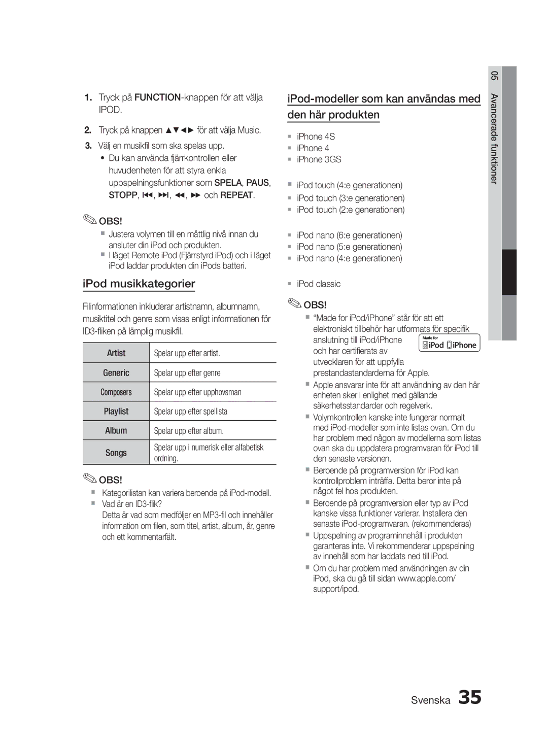 Samsung MM-E460D/XE manual Artist Spelar upp efter artist, Spelar upp efter genre, Spelar upp efter spellista, Ordning 