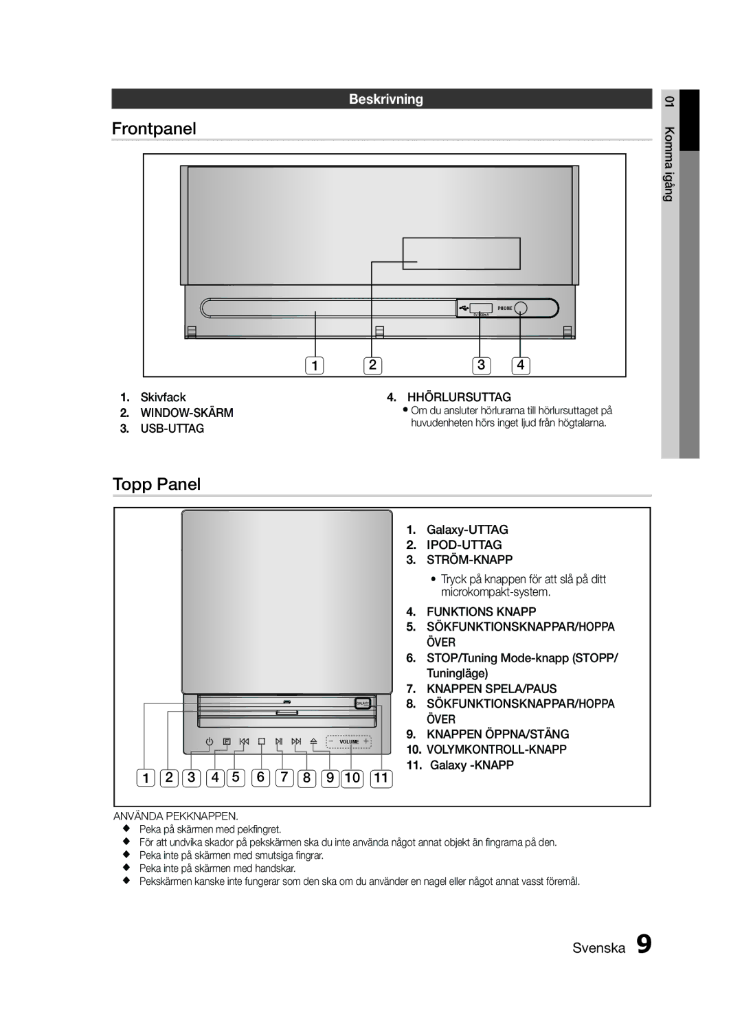 Samsung MM-E460D/XE manual Frontpanel, Topp Panel, Beskrivning, 3 4 5 6 7 8 9 10 