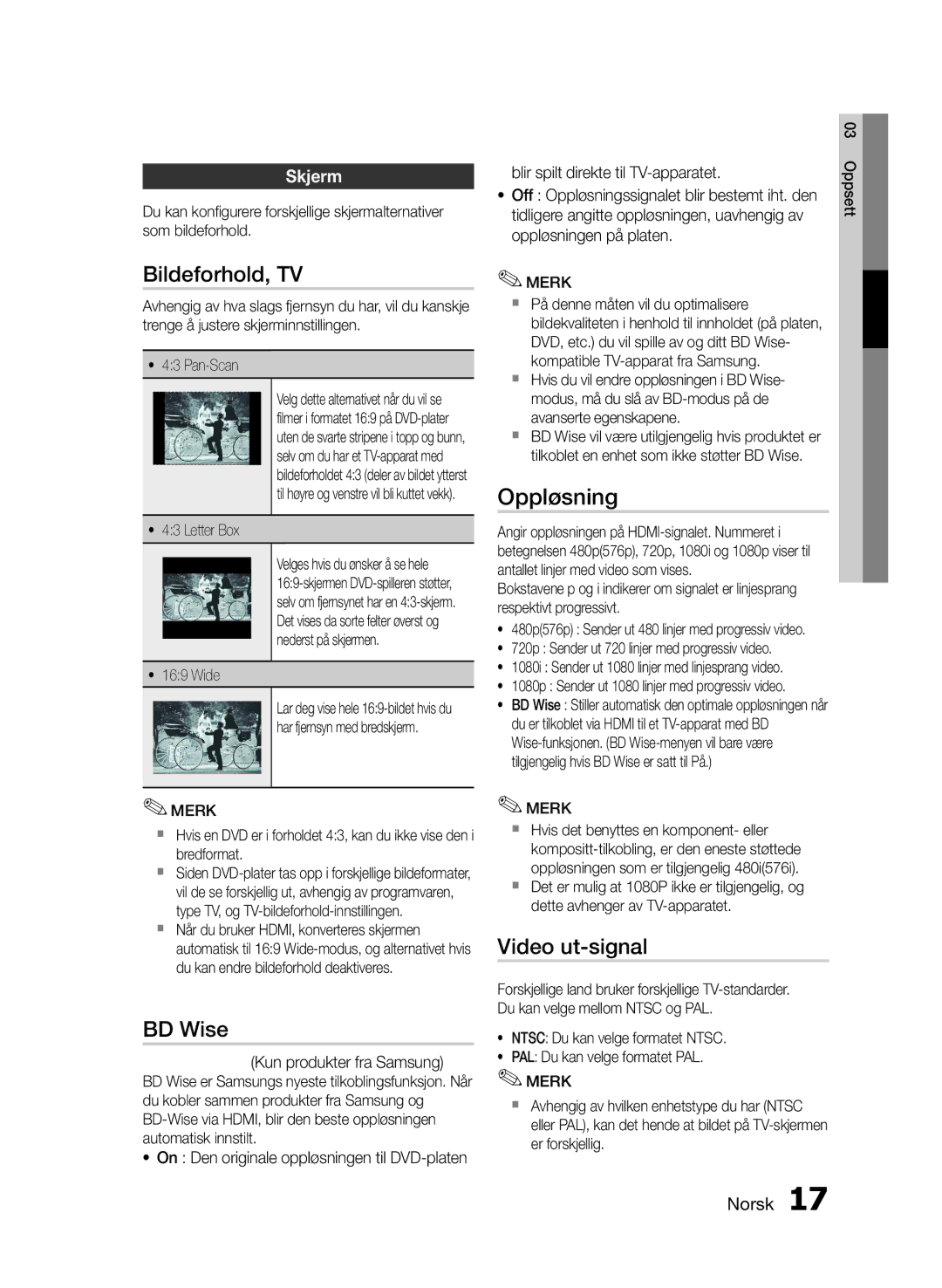 Samsung MM-E460D/XE manual Bildeforhold, TV, BD Wise, Oppløsning, Video ut-signal, Skjerm 