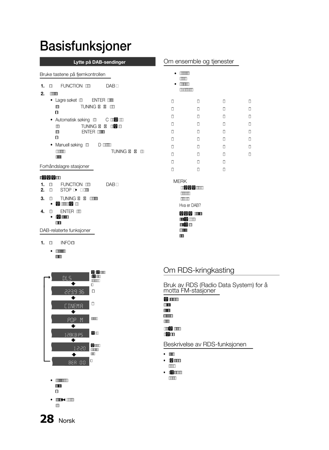 Samsung MM-E460D/XE Om RDS-kringkasting, Om ensemble og tjenester, Bruk av RDS Radio Data System for å motta FM-stasjoner 