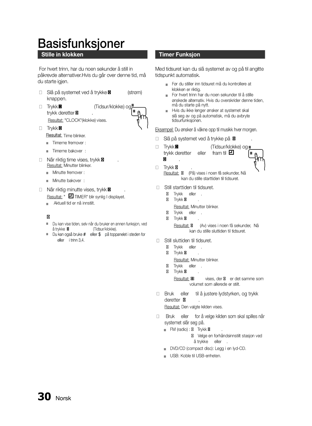 Samsung MM-E460D/XE manual Stille in klokken, Timer Funksjon 