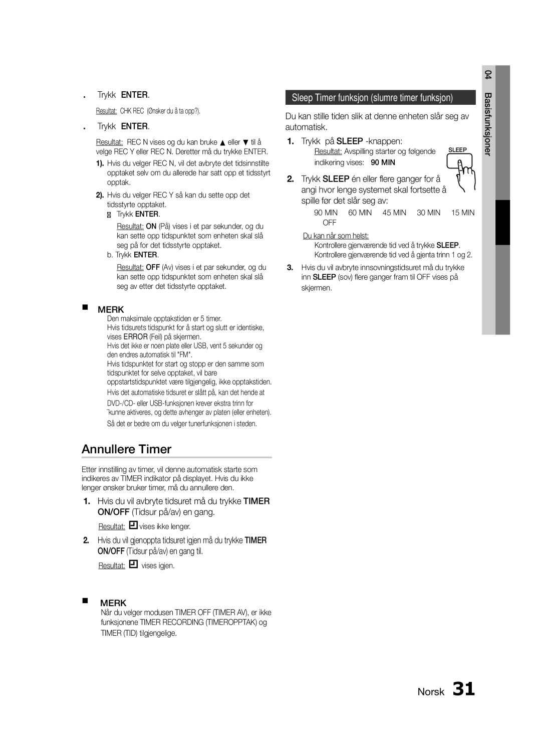 Samsung MM-E460D/XE manual Annullere Timer,  Off 