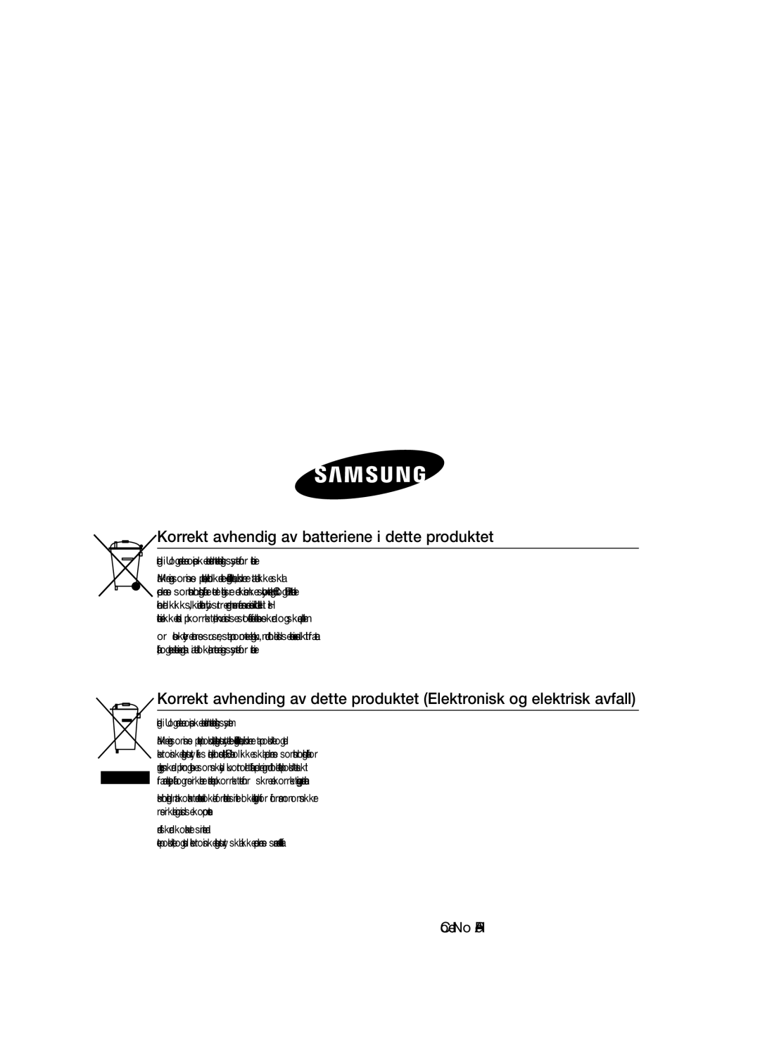 Samsung MM-E460D/XE manual Korrekt avhendig av batteriene i dette produktet, Code No. AH68-02549ERev 