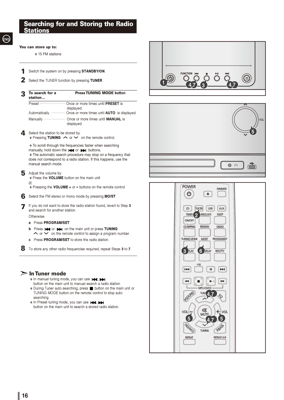 Samsung MM-G25R/XEF, MM-G25R/EDC, MM-G25R/XET, MM-G25T/MEA Searching for and Storing the Radio Stations, You can store up to 