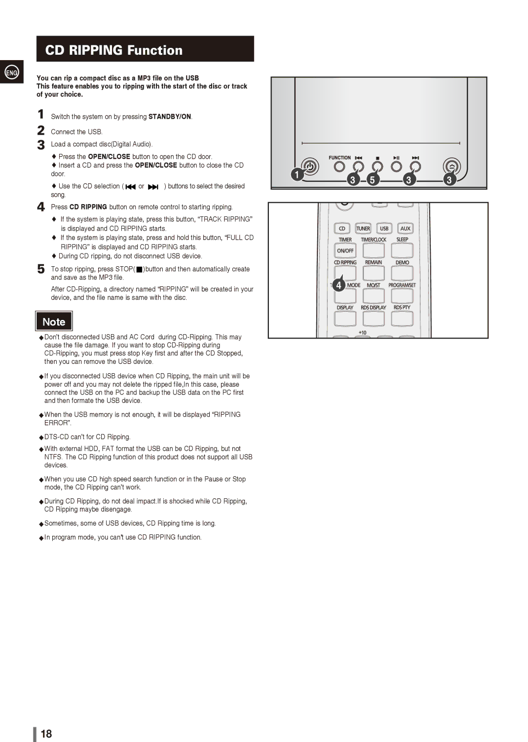 Samsung MM-G25T/MEA CD Ripping Function, You can rip a compact disc as a MP3 file on the USB, Your choice, Connect the USB 