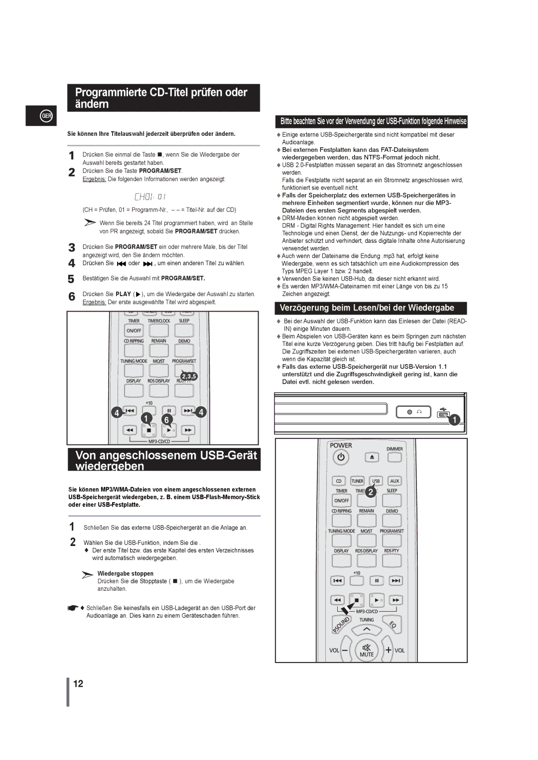 Samsung MM-G25R/EDC manual Von angeschlossenem USB-Gerät wiedergeben, Wiedergabe stoppen 