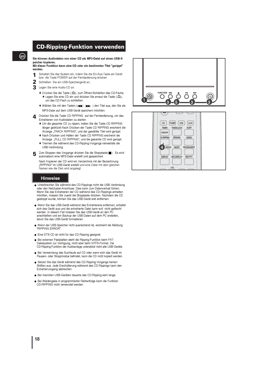 Samsung MM-G25R/EDC manual CD-Ripping-Funktion verwenden, Legen Sie eine Audio-CD an 