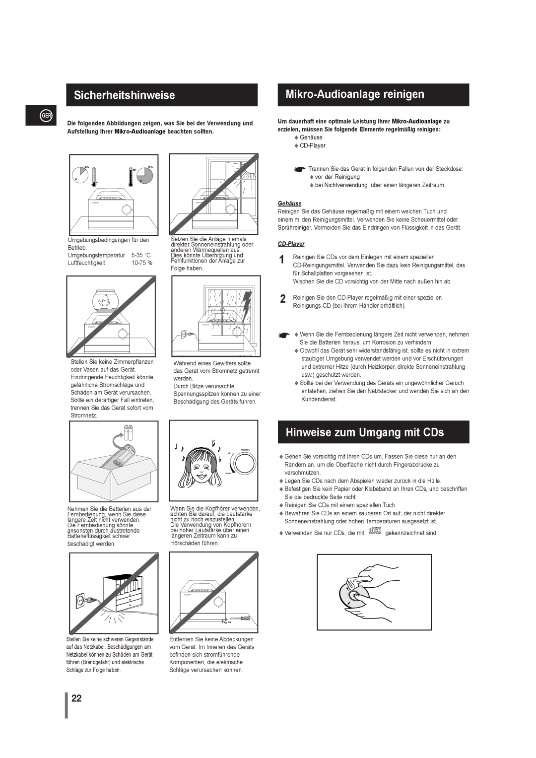 Samsung MM-G25R/EDC manual Hinweise zum Umgang mit CDs 