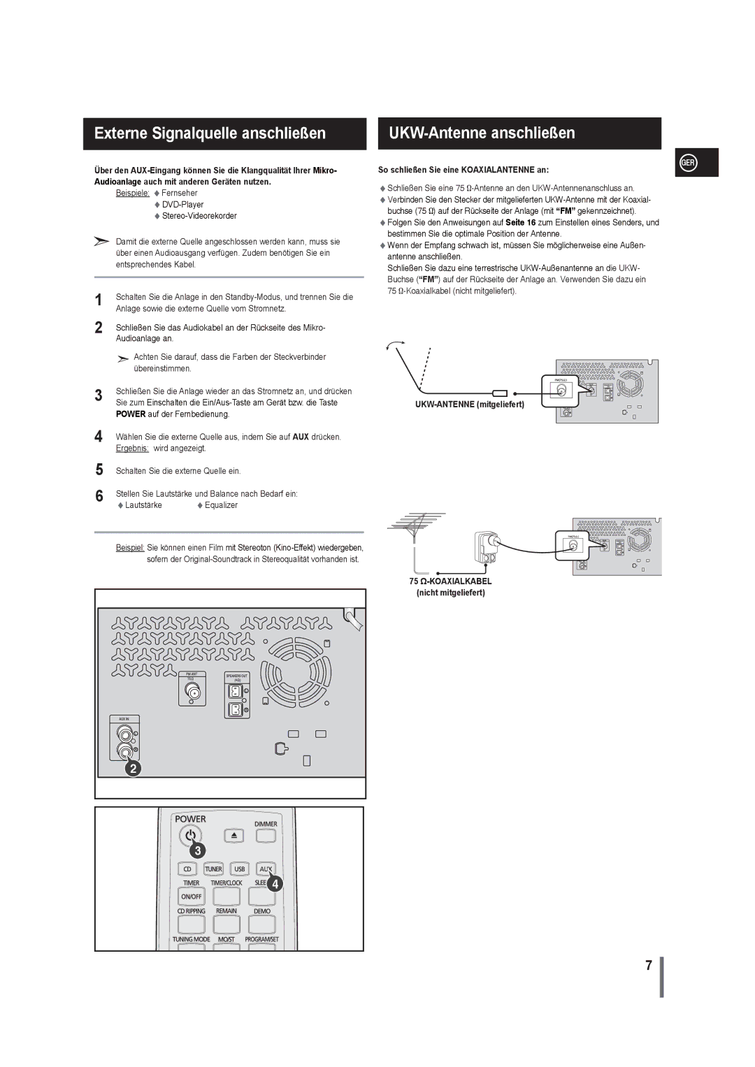 Samsung MM-G25R/EDC Externe Signalquelle anschließen UKW-Antenne anschließen, So schließen Sie eine Koaxialantenne an 