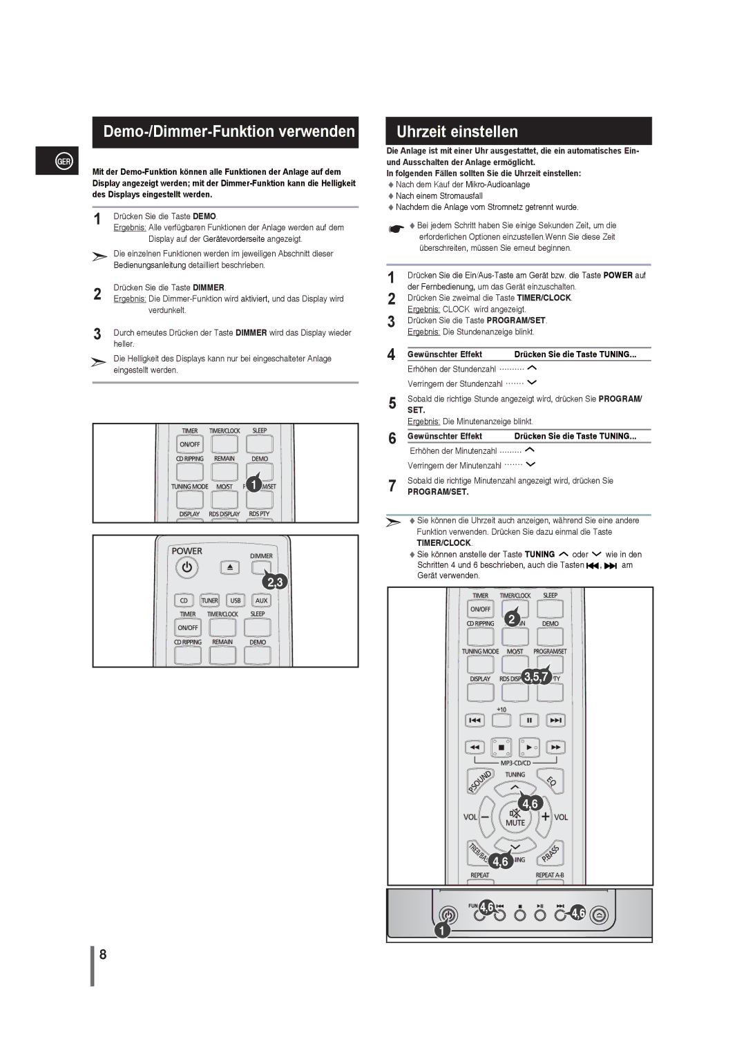 Samsung MM-G25R/EDC manual Demo-/Dimmer-Funktion verwenden 