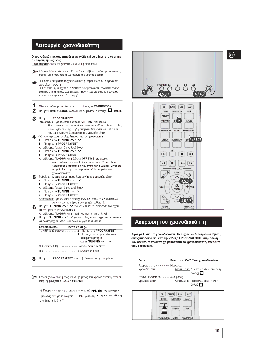 Samsung MM-G25R/EDC manual Λειτουργία χρονοδιακόπτη, Ακύρωση του χρονοδιακόπτη, Timer, Εάν επιλέξετε Πρέπει επίσης 