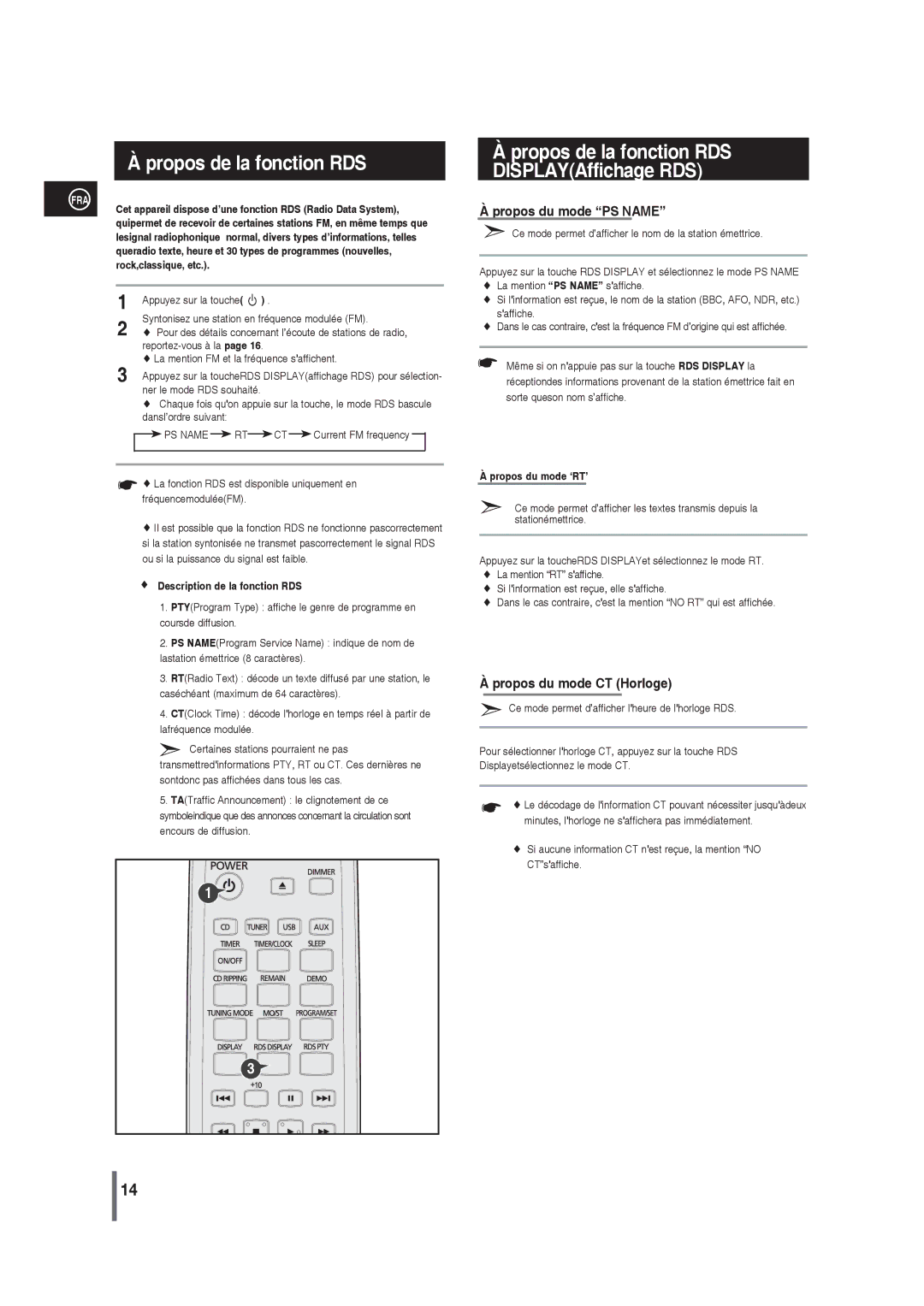 Samsung MM-G25R/XEF manual Description de la fonction RDS, Propos du mode ‘RT’ 