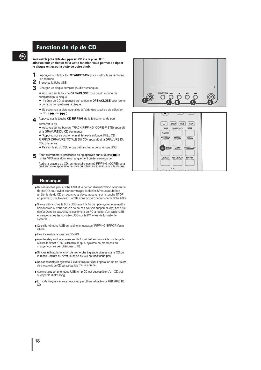 Samsung MM-G25R/XEF manual Function de rip de CD, La porte du compartiment à disque 