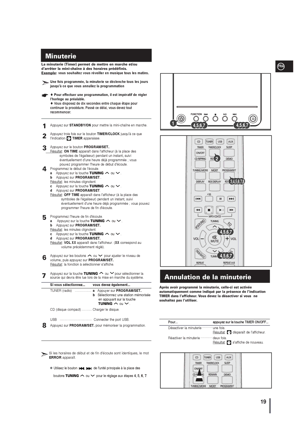 Samsung MM-G25R/XEF manual Annulation de la minuterie, Si vous sélectionnez Vous devez également, Appuyer sur PROGRAM/SET 