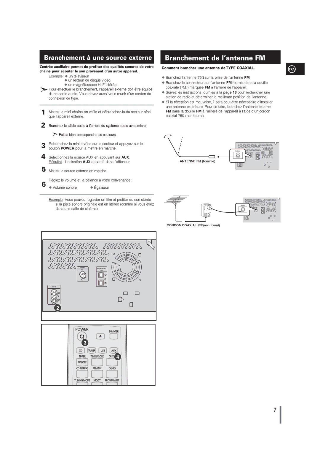 Samsung MM-G25R/XEF manual Branchement de l’antenne FM, Comment brancher une antenne de Type Coaxial 