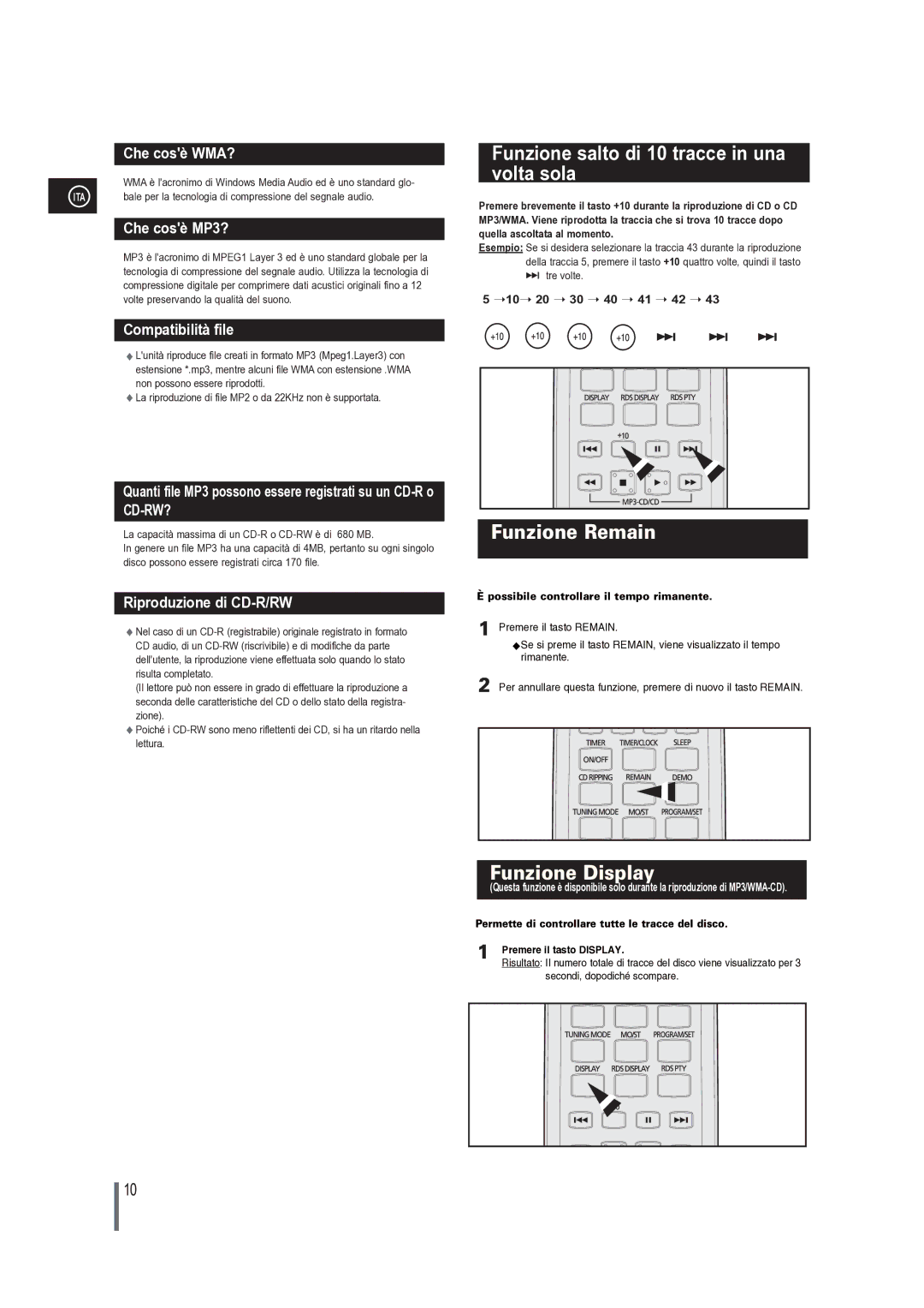 Samsung MM-G25R/XET manual Funzione salto di 10 tracce in una volta sola 