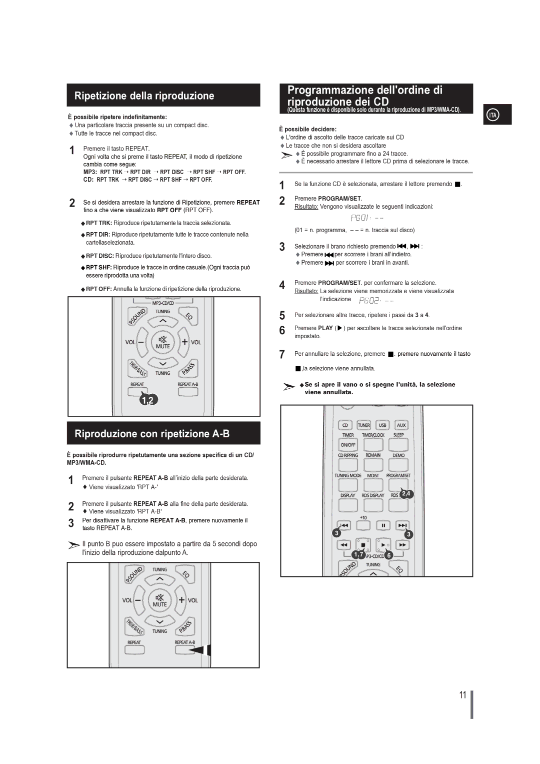 Samsung MM-G25R/XET manual Programmazione dellordine di riproduzione dei CD, Possibile ripetere indefinitamente 