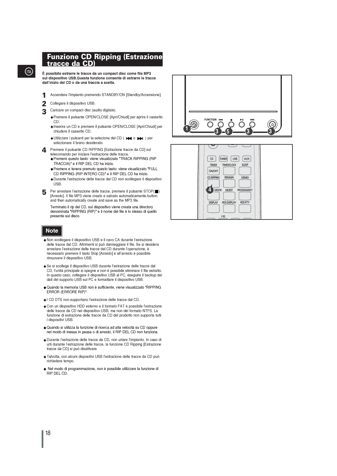 Samsung MM-G25R/XET manual Funzione CD Ripping Estrazione tracce da CD, Dall’inizio del CD o da una traccia a scelta 