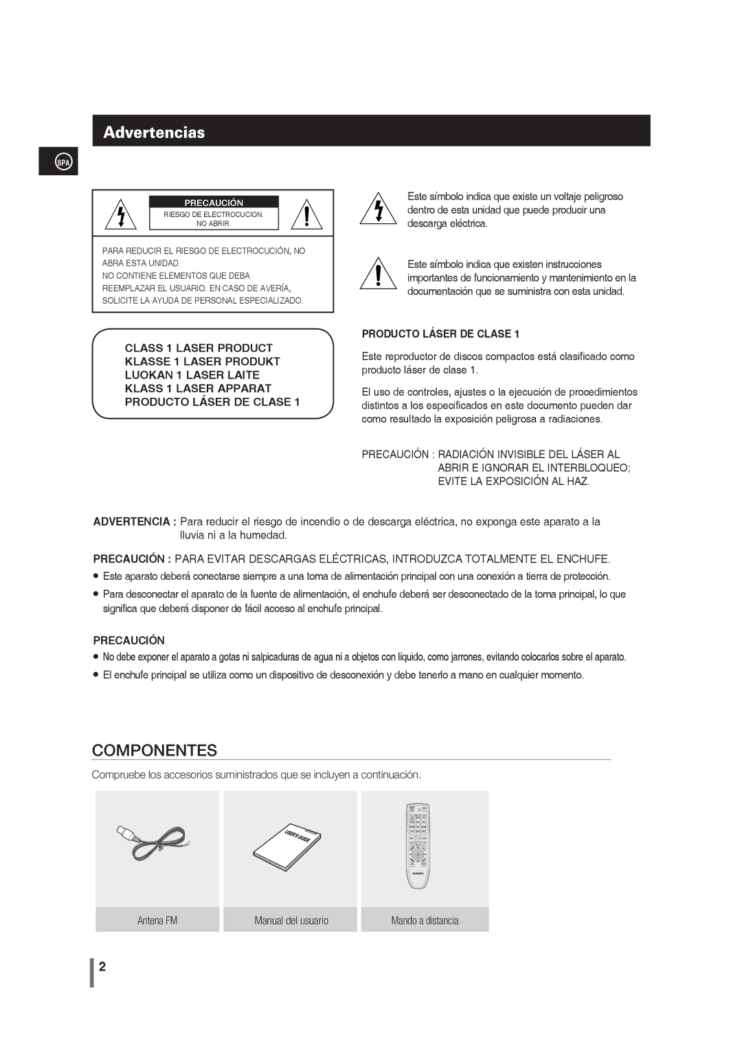 Samsung MM-G25R/XET manual Advertencias, Para Reducir EL Riesgo DE ELECTROCUCIÓN, no Abra Esta Unidad 