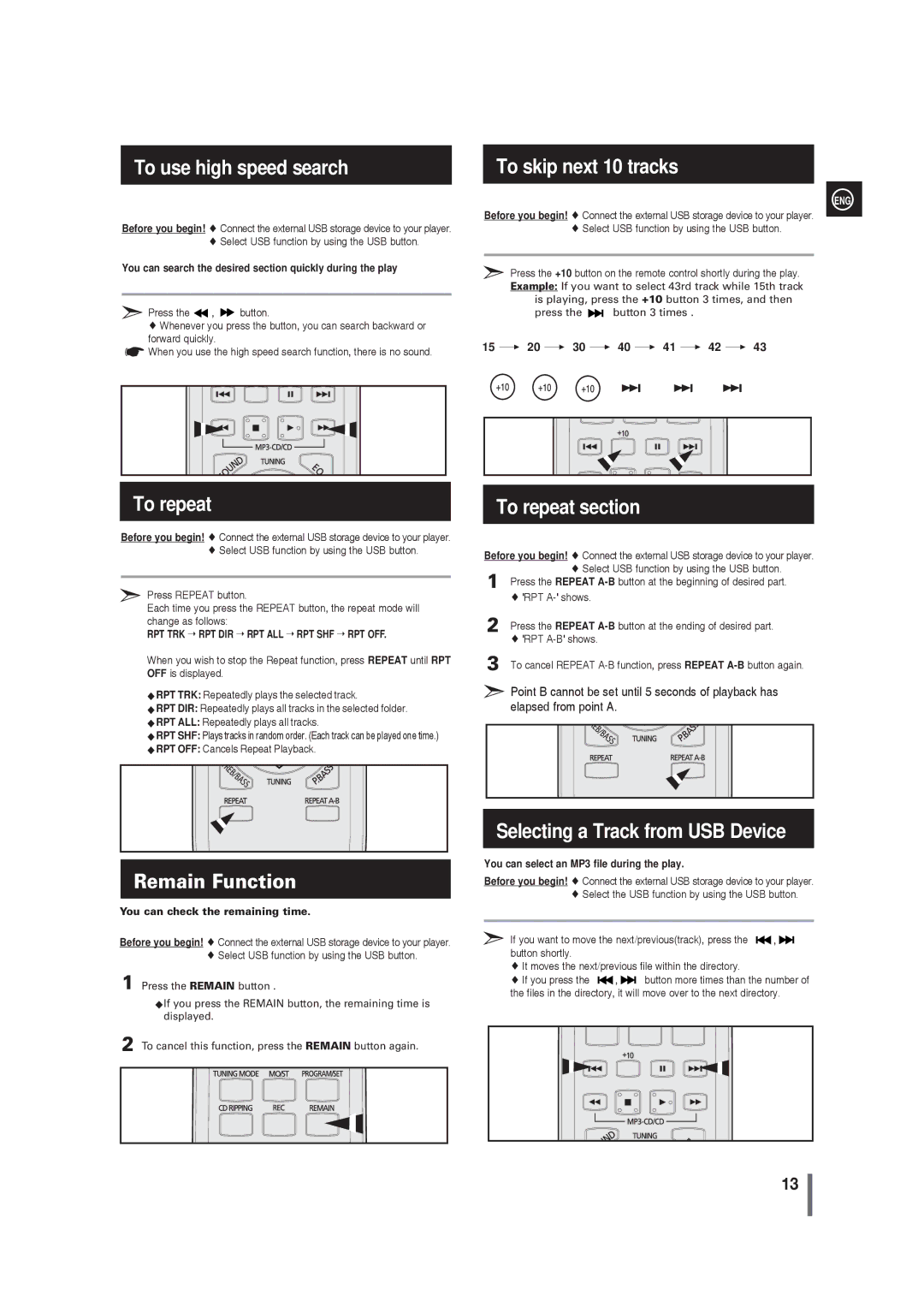 Samsung MM-G25T/XSA You can search the desired section quickly during the play, You can select an MP3 file during the play 