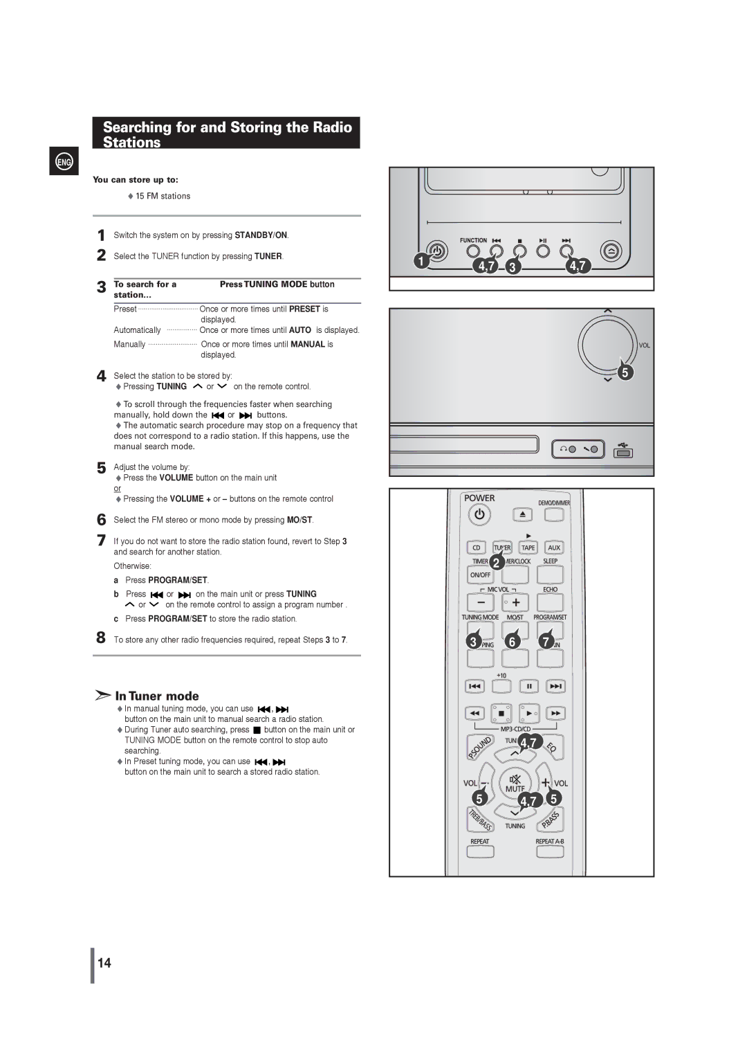 Samsung MM-G25T/XSA manual Searching for and Storing the Radio Stations, You can store up to 