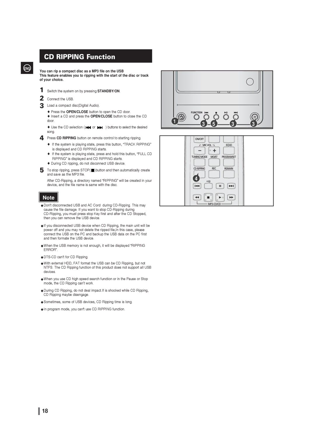 Samsung MM-G25T/XSA manual CD Ripping Function, You can rip a compact disc as a MP3 file on the USB, Your choice 